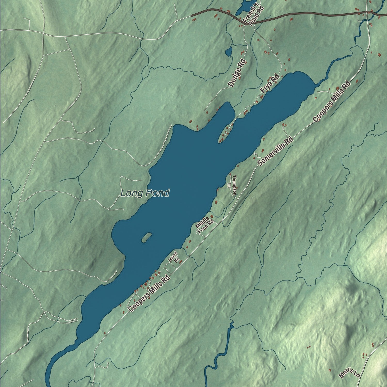 Terrain and local geography detail from the Somerville, Maine map