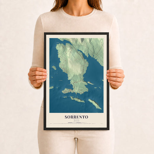 Map of Sorrento, Maine, 12 x 18 inch print in a black wood frame