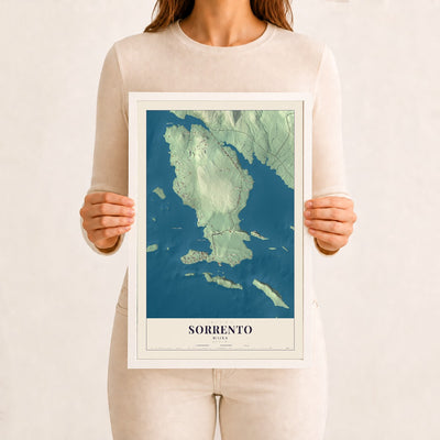 Sorrento, Maine map print - 12 x 18 white Ayous wood frame
