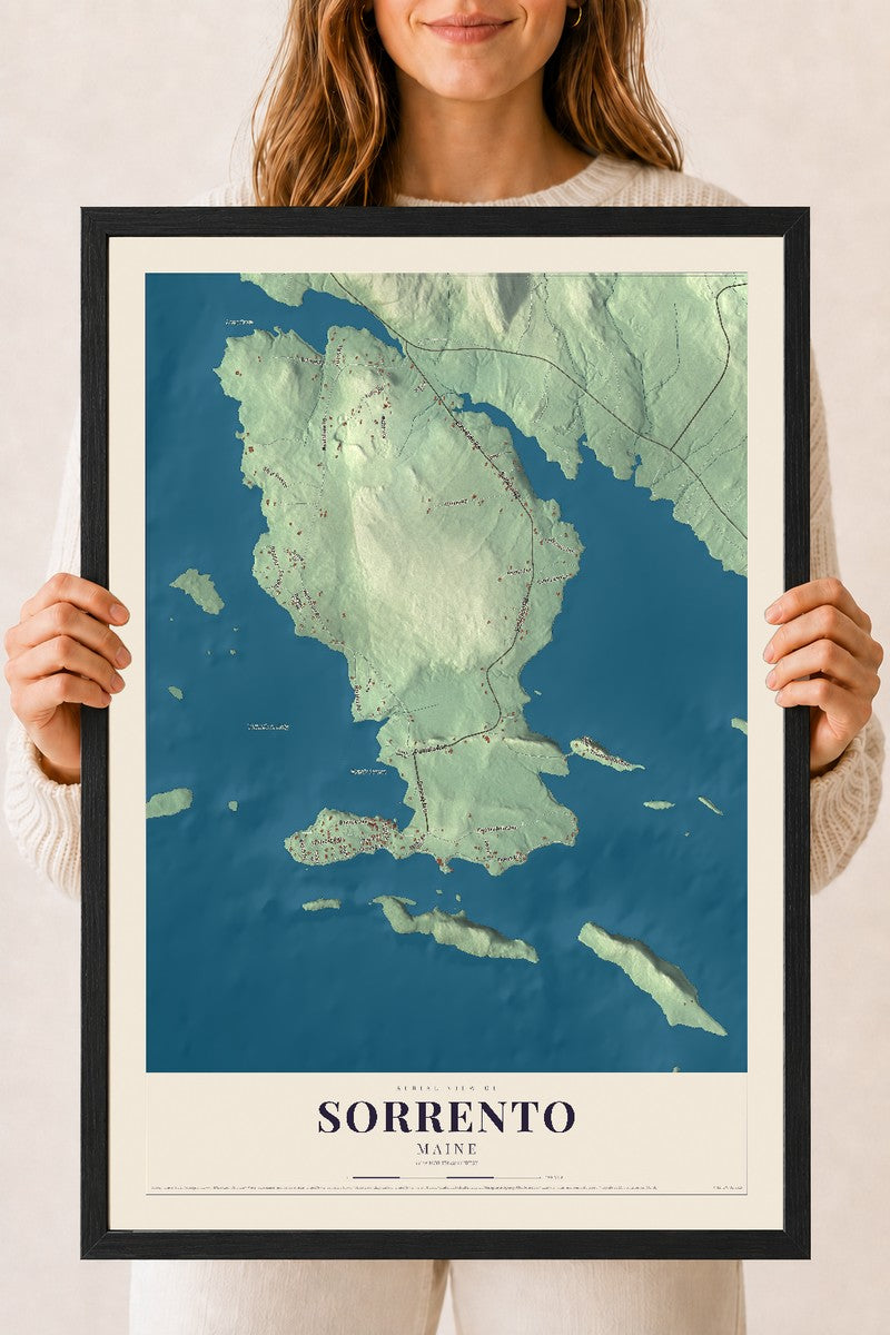 Sorrento, Maine map print - 18 x 24 black Ayous wood frame