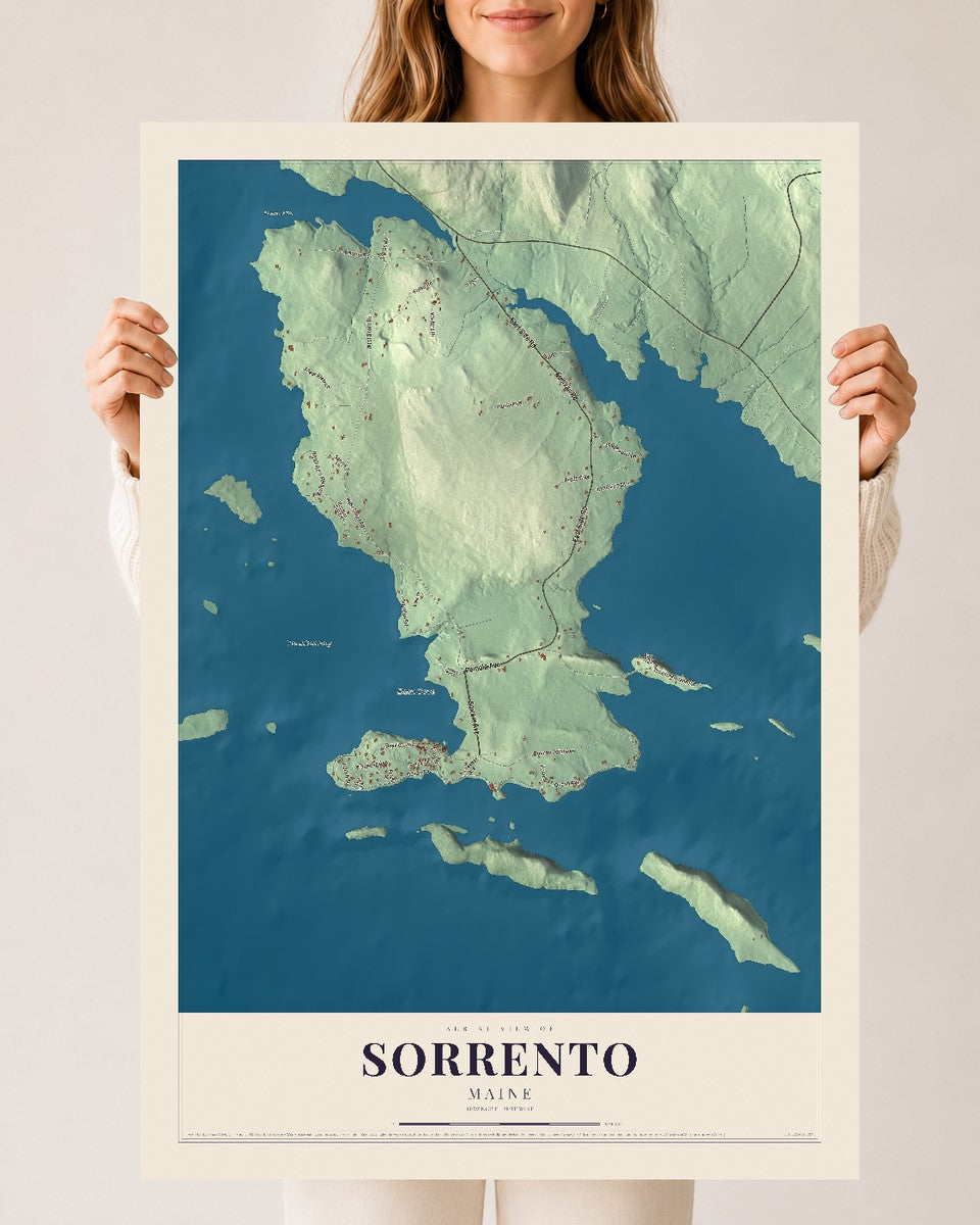 Sorrento, Maine map print - 24 x 36 archival matte print