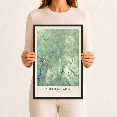 South Berwick, Maine map print - 12 x 18 black Ayous wood frame