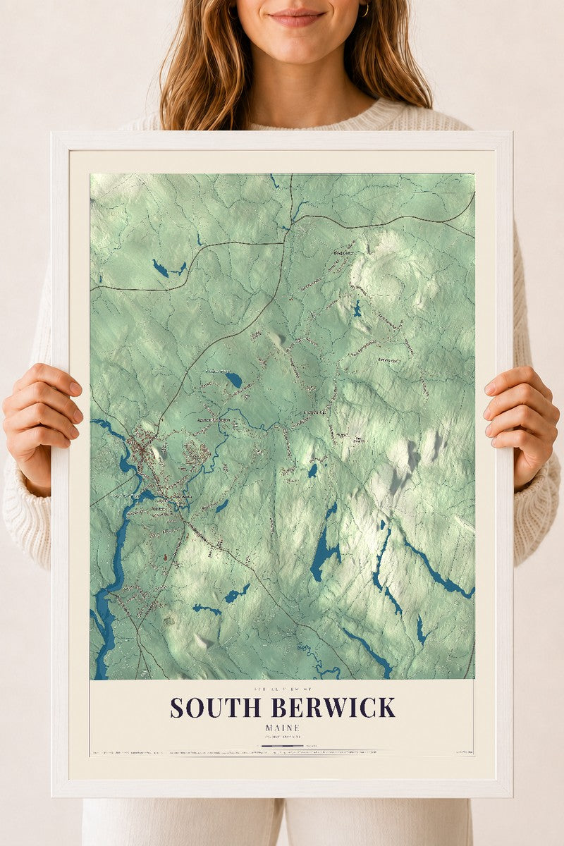South Berwick, Maine map print - 18 x 24 white Ayous wood frame