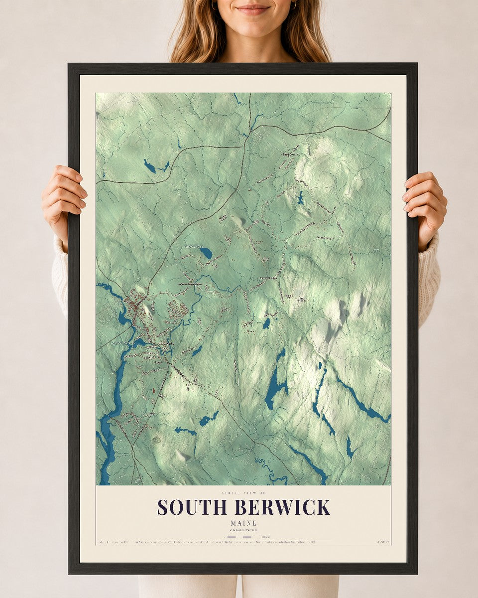 South Berwick, Maine map print - 24 x 36 black Ayous wood frame