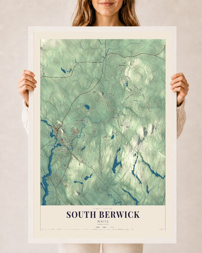 South Berwick, Maine map print - 24 x 36 white Ayous wood frame