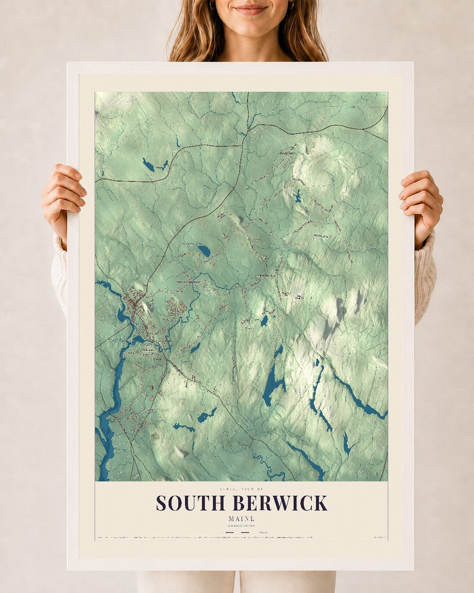 South Berwick, Maine map print - 24 x 36 white Ayous wood frame