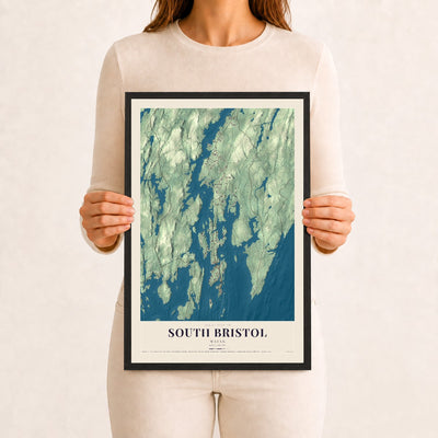 South Bristol, Maine map print - 12 x 18 black Ayous wood frame