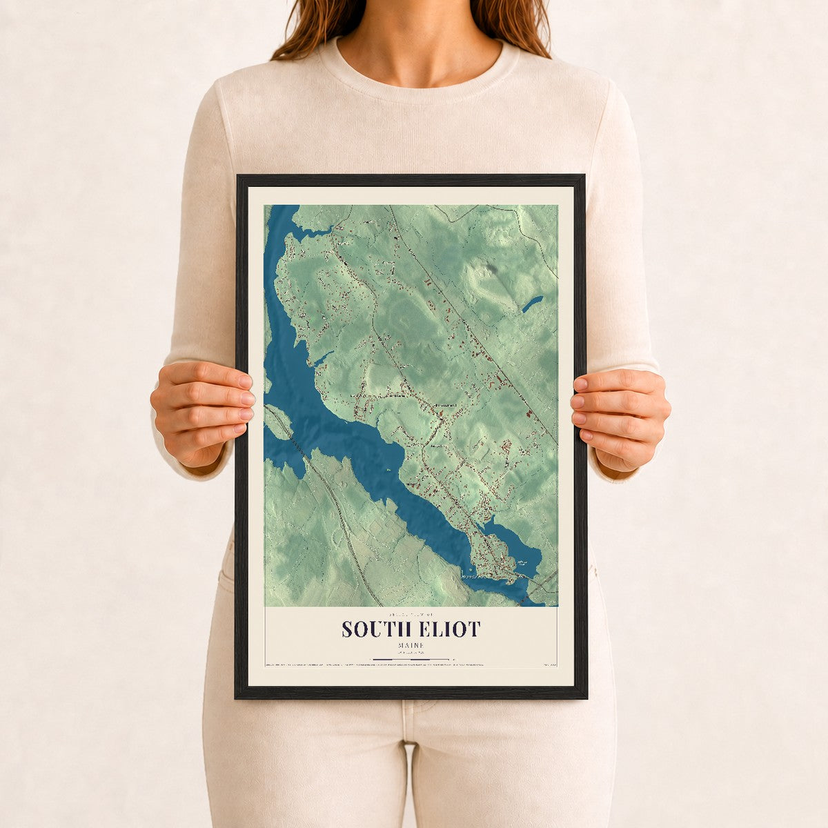 South Eliot, Maine map print - 12 x 18 black Ayous wood frame