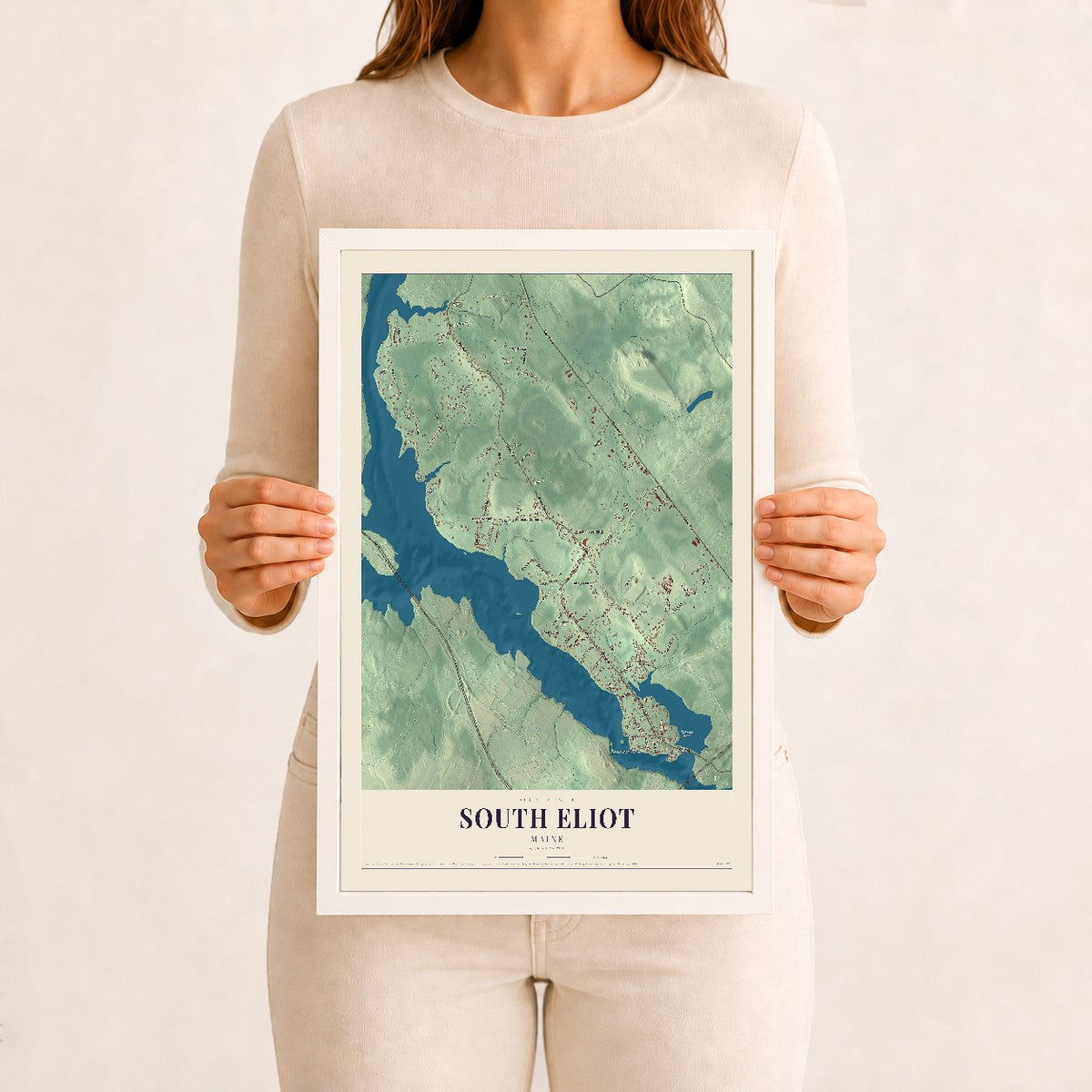 South Eliot, Maine map print - 12 x 18 white Ayous wood frame