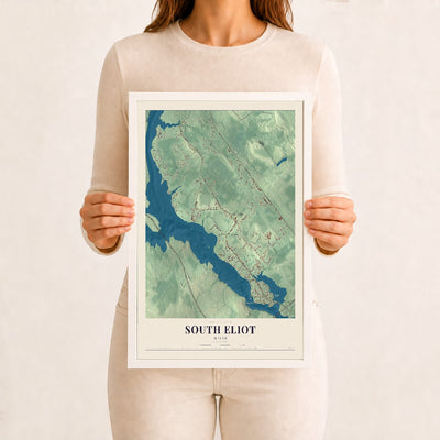 South Eliot, Maine map print - 12 x 18 white Ayous wood frame