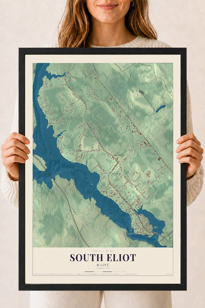 South Eliot, Maine map print - 18 x 24 black Ayous wood frame