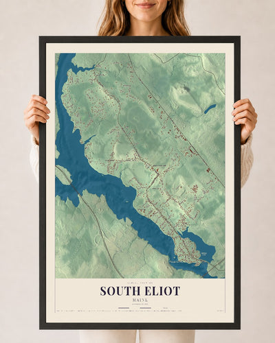 South Eliot, Maine map print - 24 x 36 black Ayous wood frame