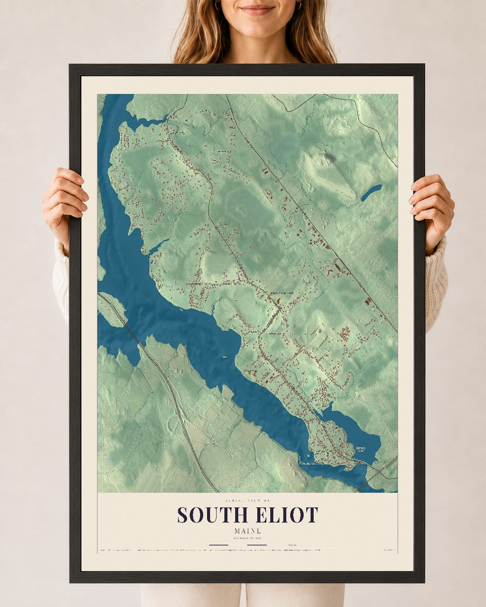 South Eliot, Maine map print - 24 x 36 black Ayous wood frame