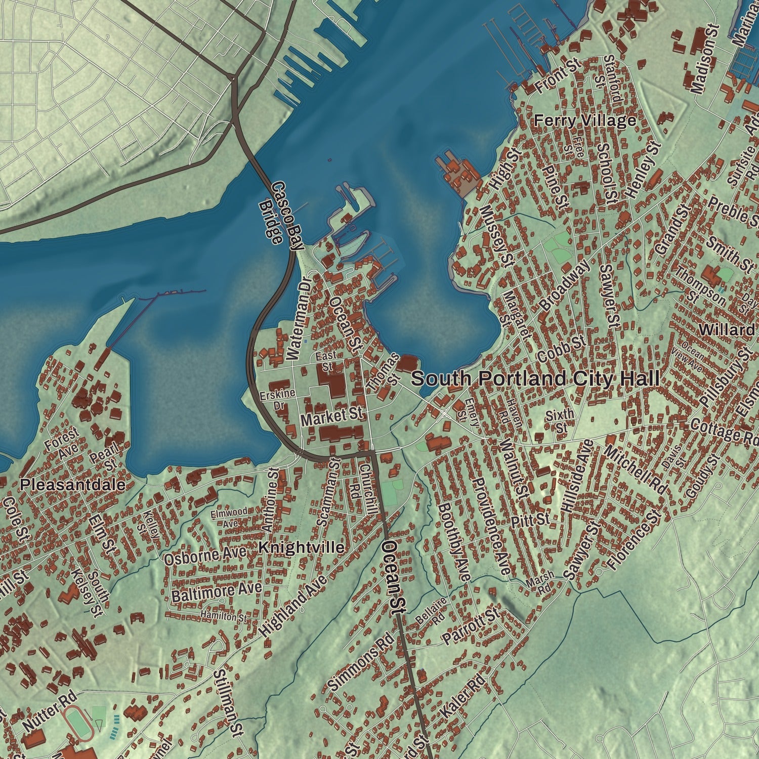 Street and neighborhood detail from the South Portland, Maine map