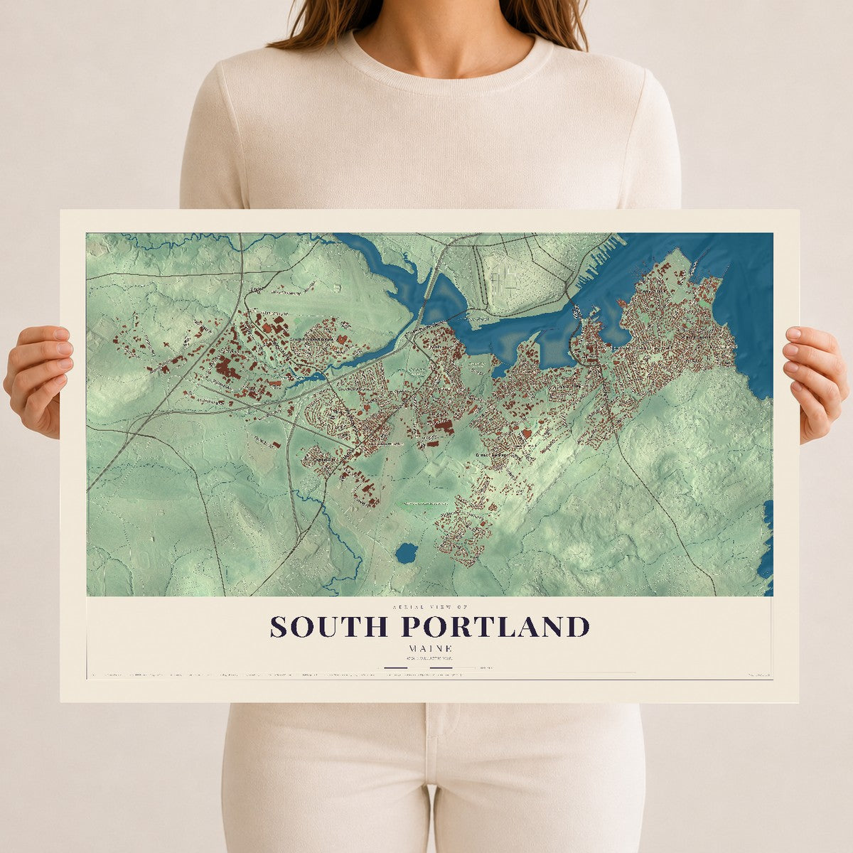 South Portland, Maine map print - 12 x 18 archival matte print
