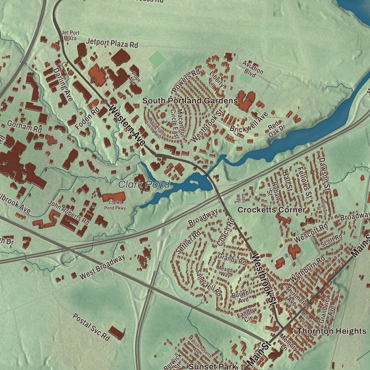 Terrain and local geography detail from the South Portland, Maine map