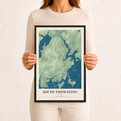 South Thomaston, Maine map print - 12 x 18 black Ayous wood frame
