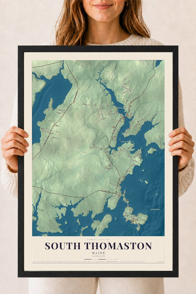 South Thomaston, Maine map print - 18 x 24 black Ayous wood frame