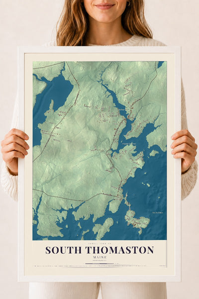 South Thomaston, Maine map print - 18 x 24 white Ayous wood frame