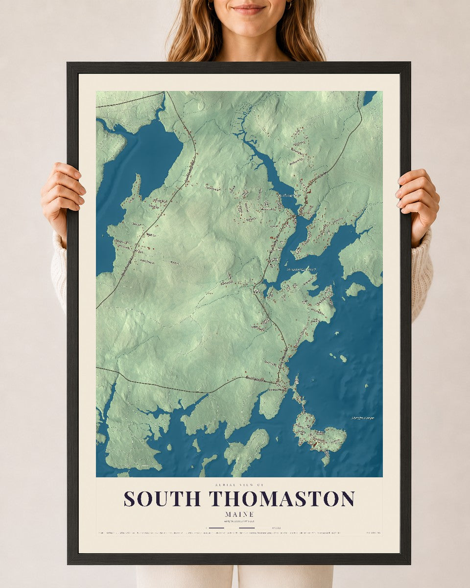 South Thomaston, Maine map print - 24 x 36 black Ayous wood frame