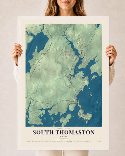 South Thomaston, Maine map print - 24 x 36 white Ayous wood frame