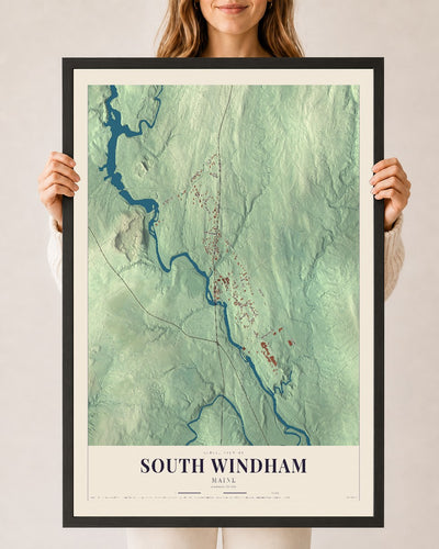 South Windham, Maine map print - 24 x 36 black Ayous wood frame