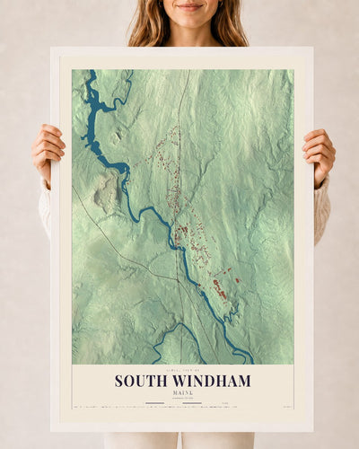 South Windham, Maine map print - 24 x 36 white Ayous wood frame
