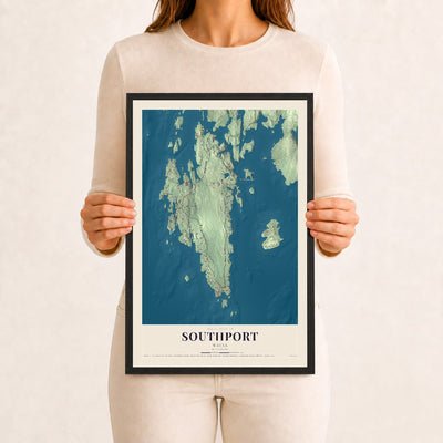 Southport, Maine map print - 12 x 18 black Ayous wood frame