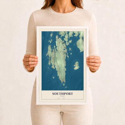 Southport, Maine map print - 12 x 18 white Ayous wood frame