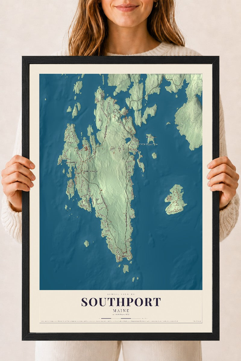 Southport, Maine map print - 18 x 24 black Ayous wood frame