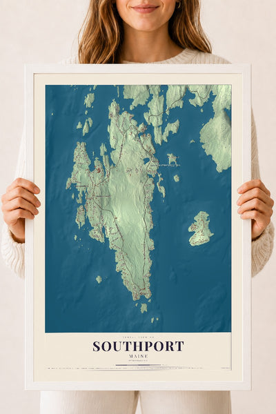 Southport, Maine map print - 18 x 24 white Ayous wood frame