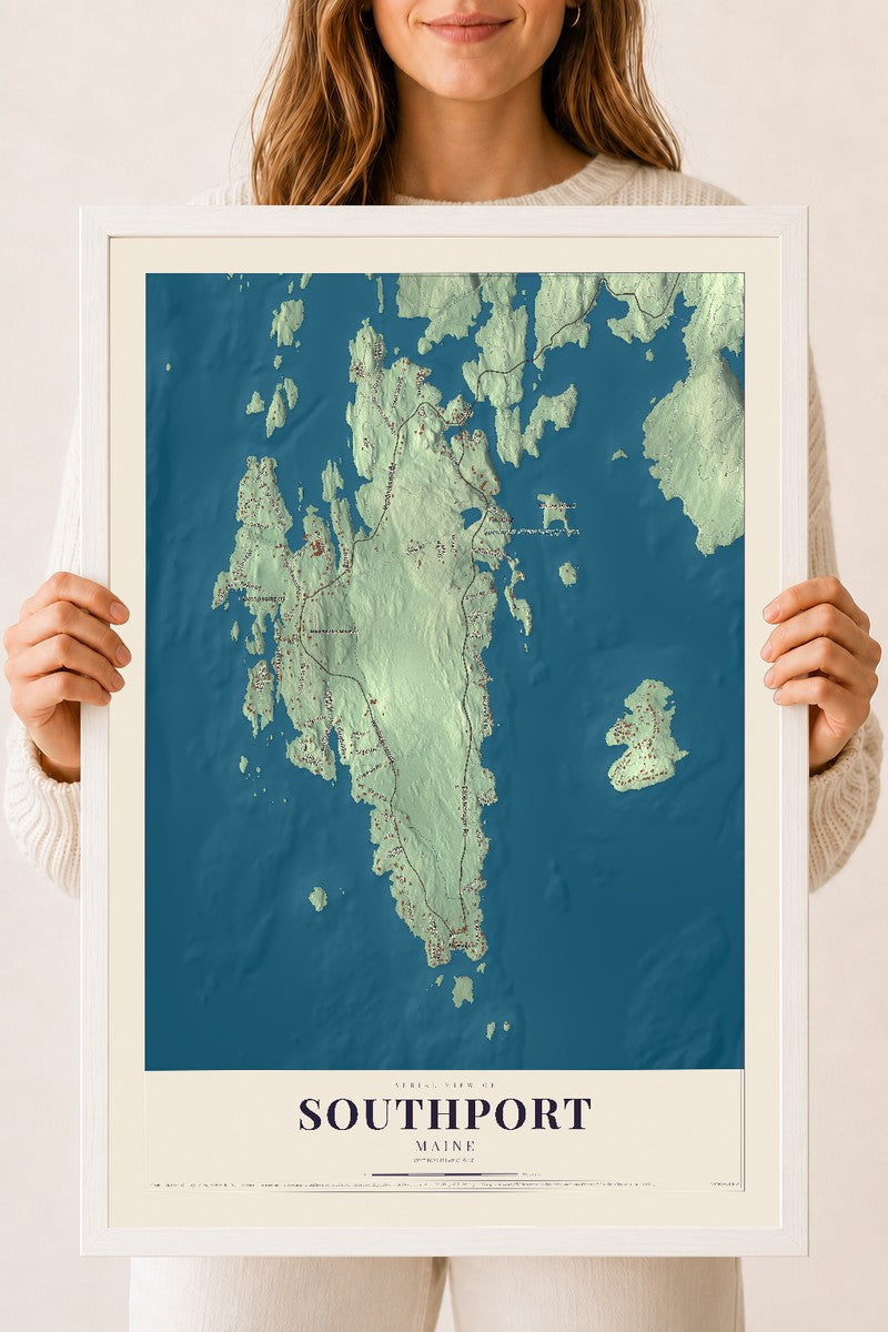 Southport, Maine map print - 18 x 24 white Ayous wood frame