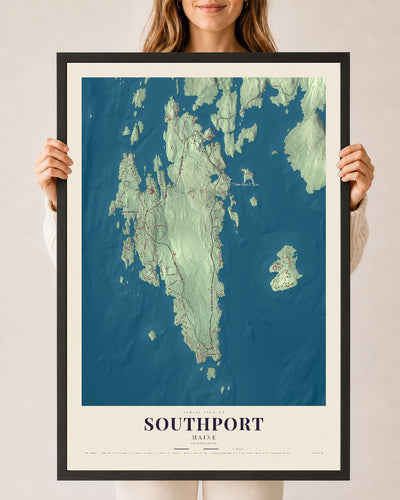 Southport, Maine map print - 24 x 36 black Ayous wood frame