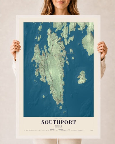 Southport, Maine map print - 24 x 36 white Ayous wood frame
