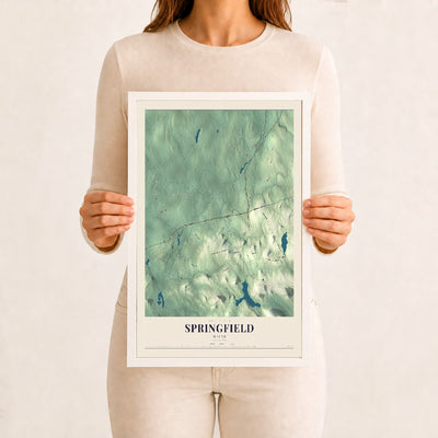 Springfield, Maine map print - 12 x 18 white Ayous wood frame