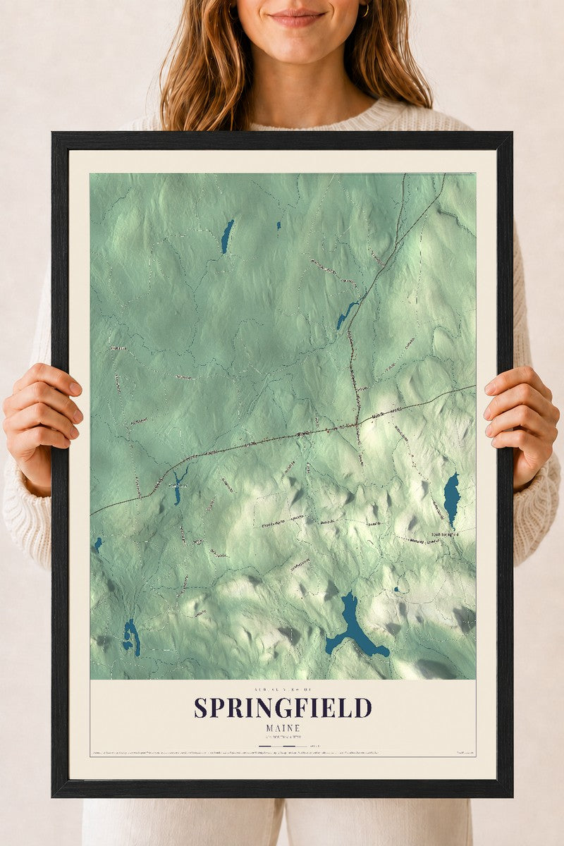 Springfield, Maine map print - 18 x 24 black Ayous wood frame