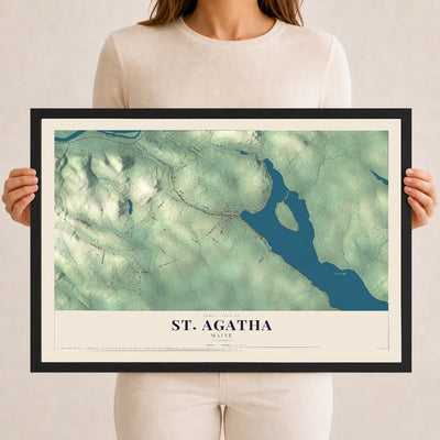 St. Agatha, Maine map print - 12 x 18 black Ayous wood frame