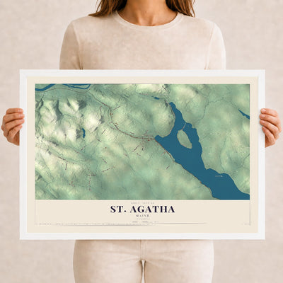 St. Agatha, Maine map print - 12 x 18 white Ayous wood frame