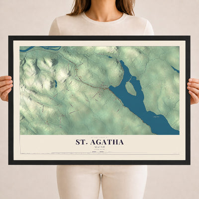 St. Agatha, Maine map print - 18 x 24 black Ayous wood frame