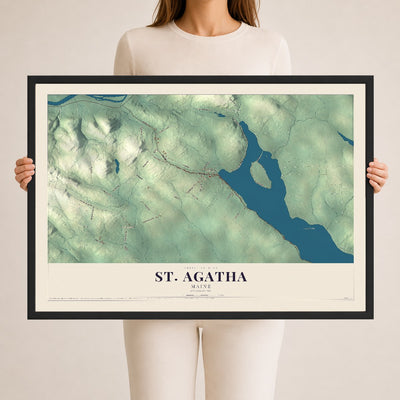St. Agatha, Maine map print - 24 x 36 black Ayous wood frame