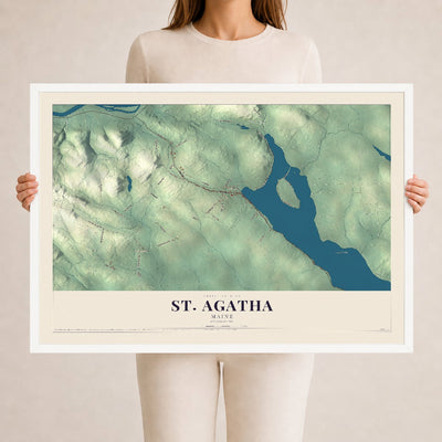 St. Agatha, Maine map print - 24 x 36 white Ayous wood frame