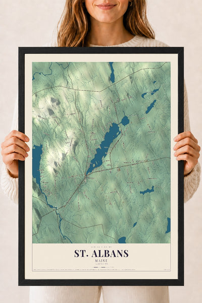 St. Albans, Maine map print - 18 x 24 black Ayous wood frame