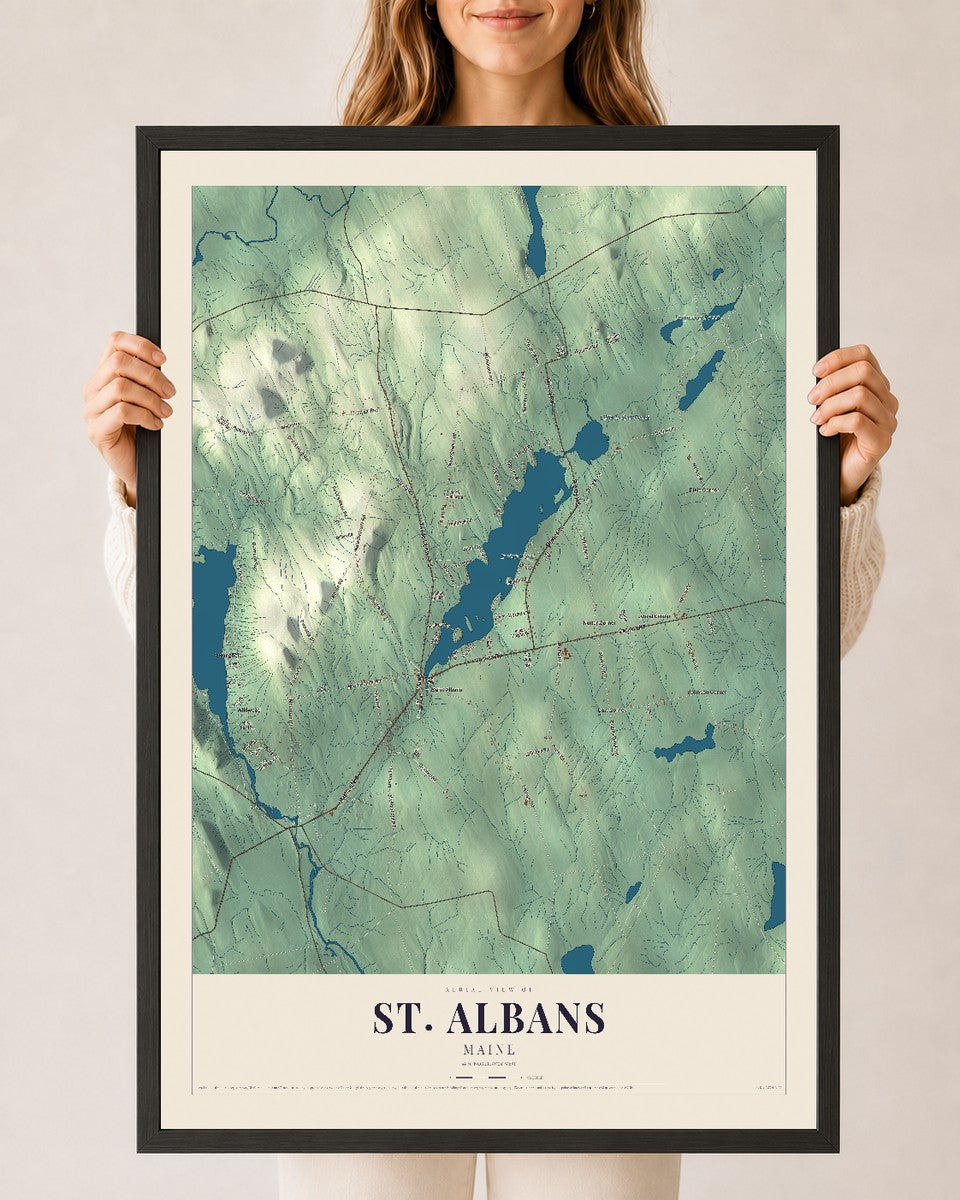 St. Albans, Maine map print - 24 x 36 black Ayous wood frame