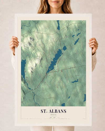 St. Albans, Maine map print - 24 x 36 white Ayous wood frame