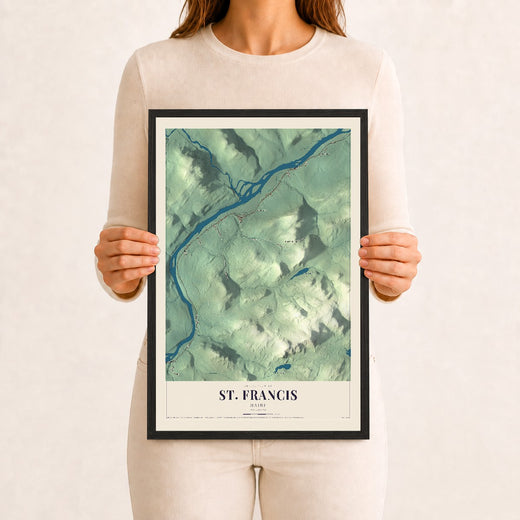 Map of St. Francis, Maine, 12 x 18 inch print in a black wood frame
