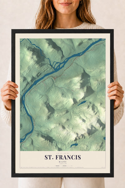 St. Francis, Maine map print - 18 x 24 black Ayous wood frame