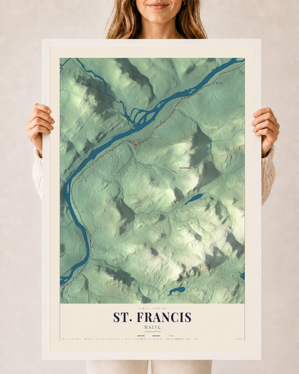 St. Francis, Maine map print - 24 x 36 white Ayous wood frame