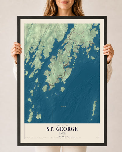 St. George, Maine map print - 24 x 36 black Ayous wood frame