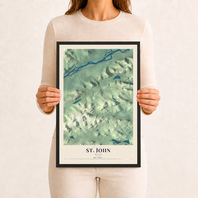 St. John, Maine map print - 12 x 18 black Ayous wood frame