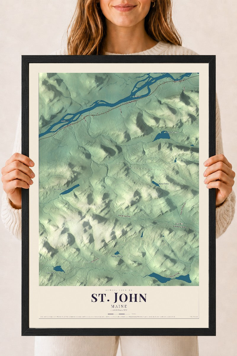St. John, Maine map print - 18 x 24 black Ayous wood frame